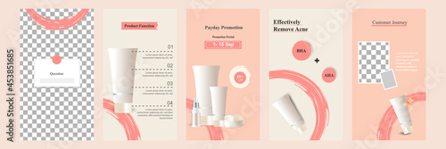 Minimal modern fashion and beauty social media story or stories banner collection kit in pink color. Including sale, product display, tips template layout design with brush line elements