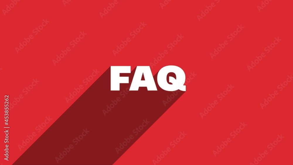 FAQ white letters with shadow moving banner animation on red background. 4K Video motion graphic animation. FAQ white letters with shadow moving banner animation on red background. 4K Video motion graphic animation.
