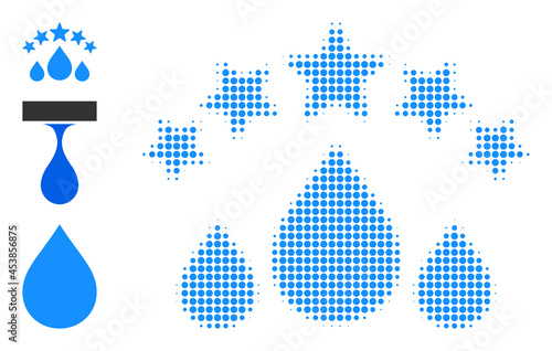 Halftone quality water drops. Dotted quality water drops constructed with small round points. Vector illustration of quality water drops icon on a white background.