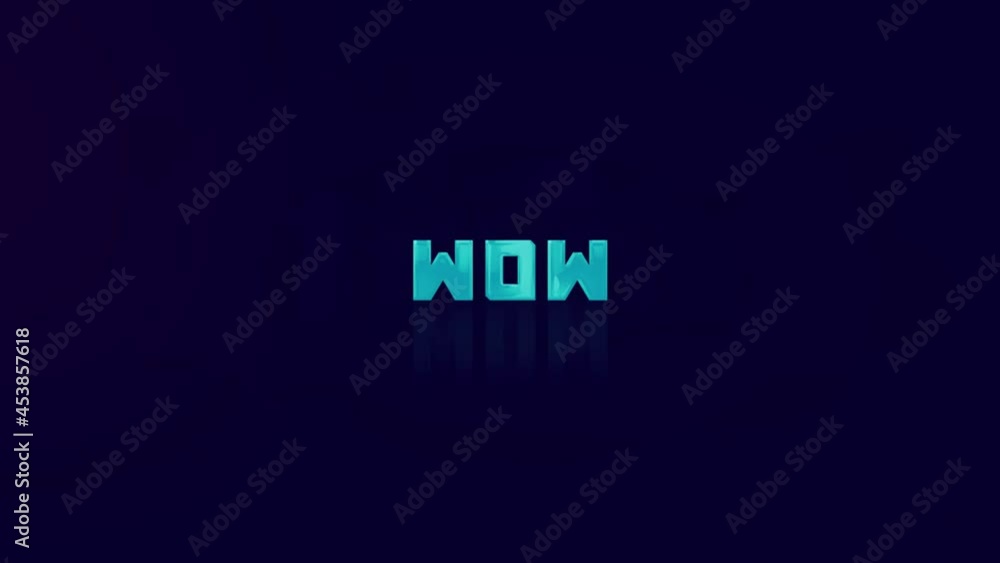 Animation of retro WOW text glitching on blue background. Old tv glitch interference screen. 4K Video motion graphic animation. Animation of retro WOW text glitching on blue background. Old tv glitch interference screen. 4K Video motion graphic animation.