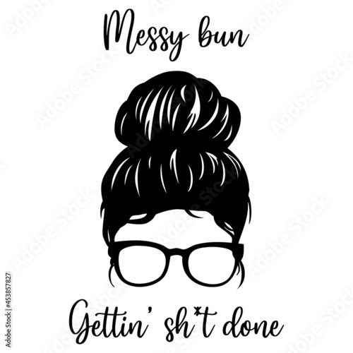 Messy bun glasses face