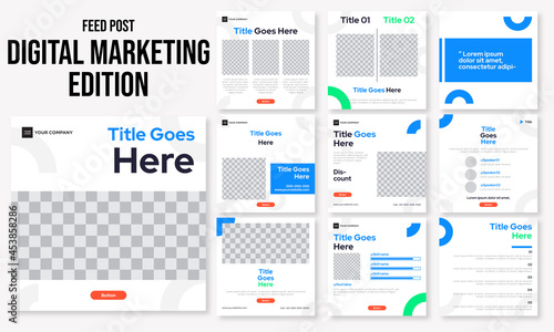 Set of editable social media instagram post digital marketing, technology, internet marketing design vector template ai & eps 10