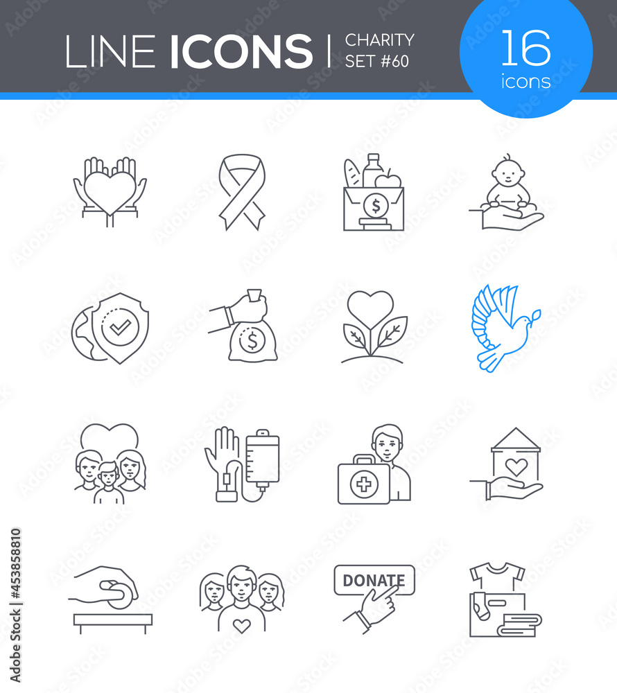 Charity - modern line design style icon set