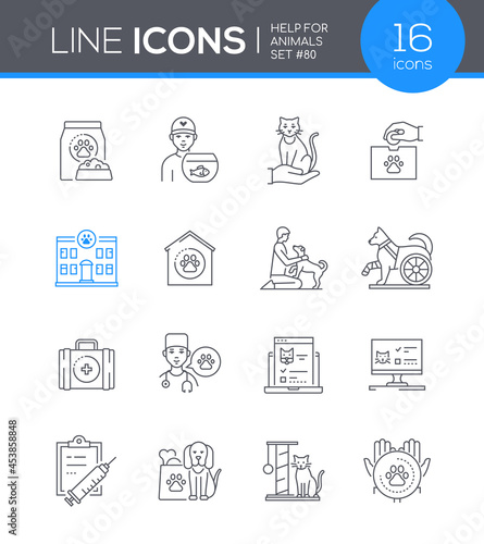 Help for animals - modern line design style icon set
