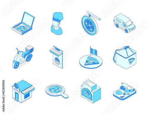 Pizza delivery - modern line design style icons set