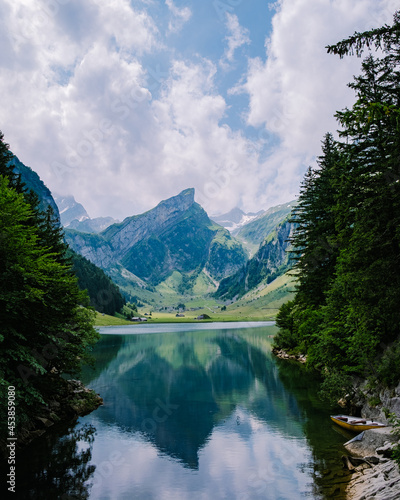 Lake Seealpsee near Appenzell in swiss Alps, Ebenalp, Switzerland. Swiss mountain view photo