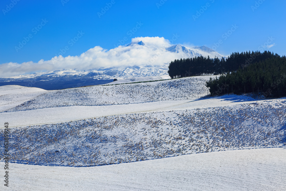 Mount Ruapehu, New Zealand, in the snowy landscape of the Volcanic Plateau Mount Ruapehu, New Zealand, in the snowy landscape of the Volcanic Plateau