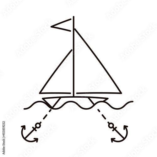 Sailboat with two anchor doodle icon. Clipart image isolated on white background