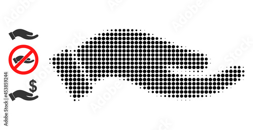Halftone petition palm. Dotted petition palm generated with small round elements. Vector illustration of petition palm icon on a white background. Halftone array contains round elements.
