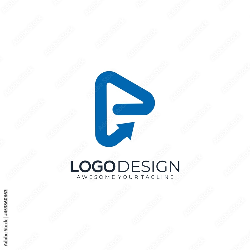 Logo letter P media technology with arrow Logo letter P media technology with arrow