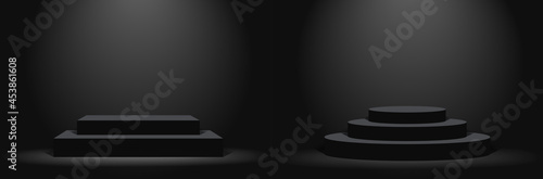 Dark platform or empty pedestal. Podium for product. Vector