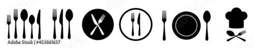 Fork knife and spoon set vector icons