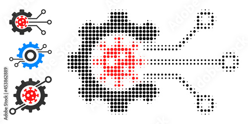 Halftone virus engineering. Dotted virus engineering made with small round pixels. Vector illustration of virus engineering icon on a white background. Halftone pattern contains round pixels.
