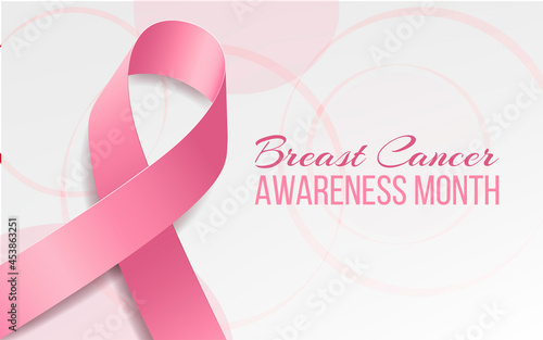 Breast Cancer awareness month. Banner with pink ribbon awareness and text. Vector illustration.