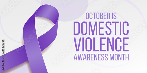 Domestic Violence Awareness Month concept.  Banner for with  purple ribbon awareness and text.  Vector illustration.