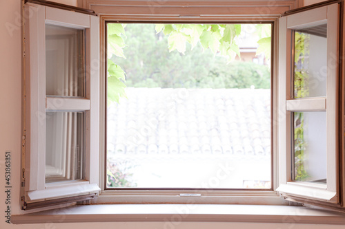 View of courtyard through window photo