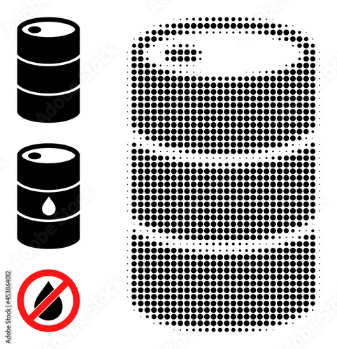 Halftone barrel. Dotted barrel made with small round points. Vector illustration of barrel icon on a white background. Halftone array contains round points.