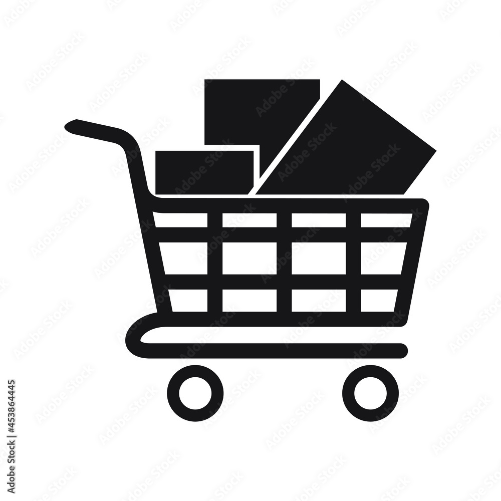 Тележка супермаркет иконка. Cart with product icon vector Тележка супермаркет иконка. Cart with product icon vector
