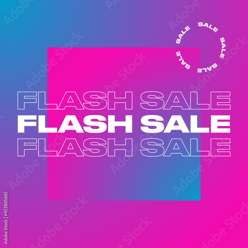 Sale banner design template. Modern flash sale square banner or social media post with futuristic gradient background and bold repeated text.