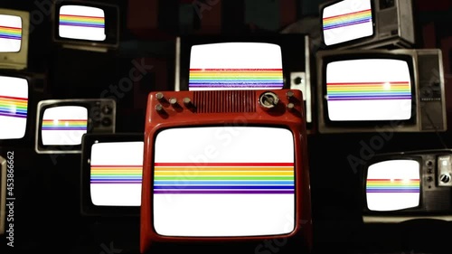 Flag of Jewish Autonomous Oblast and Vintage Televisions. photo