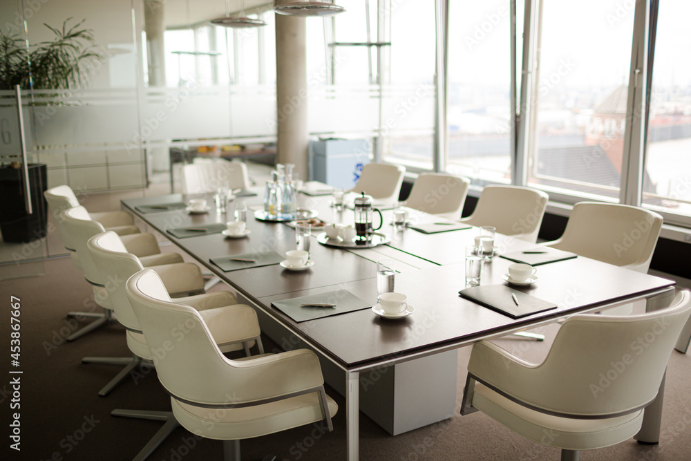 Table set for meeting in office Table set for meeting in office