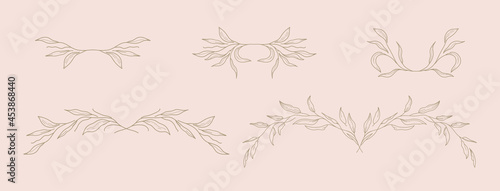 Hand drawn floral dividers with branches  and leaves. Vector illustration