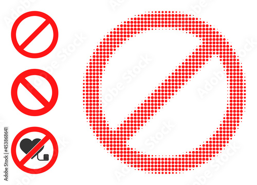Halftone stop. Dotted stop generated with small round dots. Vector illustration of stop icon on a white background. Halftone array contains round pixels.