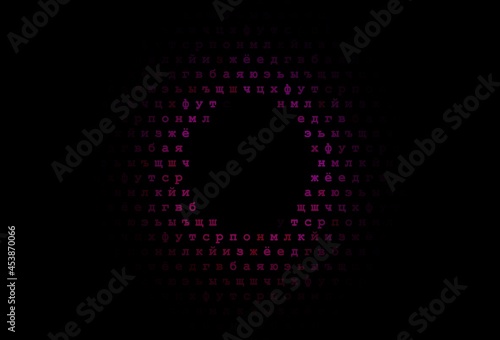 Dark purple, pink vector cover with english symbols.