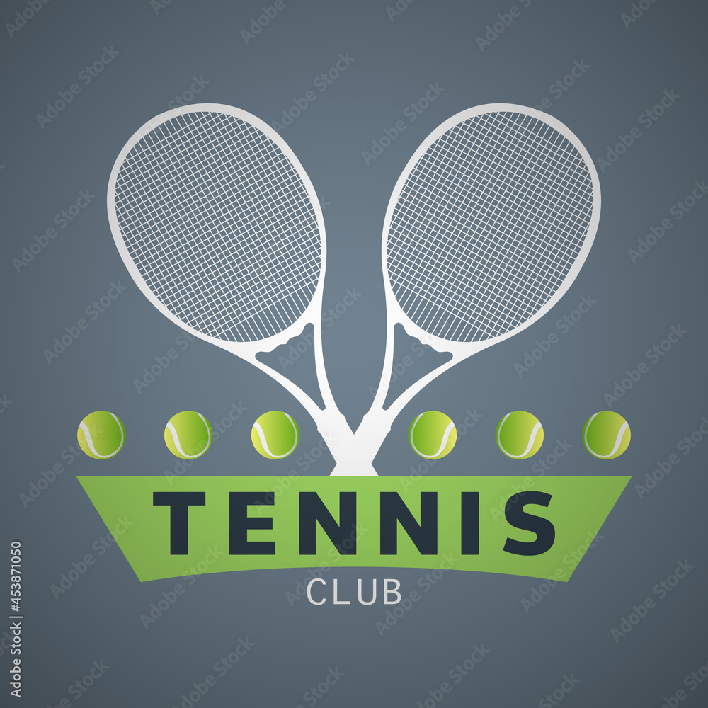 Tennis club logo with racket and ball , Simple flat design style , illustration Vector EPS 10, can use for tennis Championship Logo