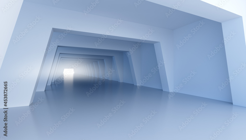 3d Abstract futuristic corridor with white light at the end. 3d rendering