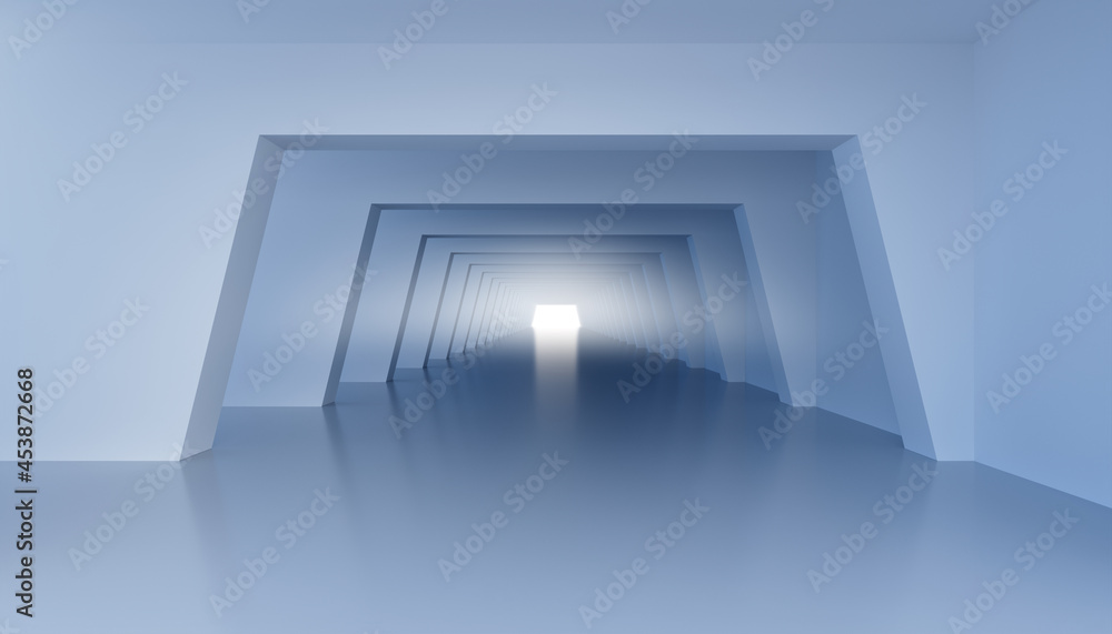 3d Abstract futuristic corridor with white light at the end. 3d rendering 3d Abstract futuristic corridor with white light at the end. 3d rendering