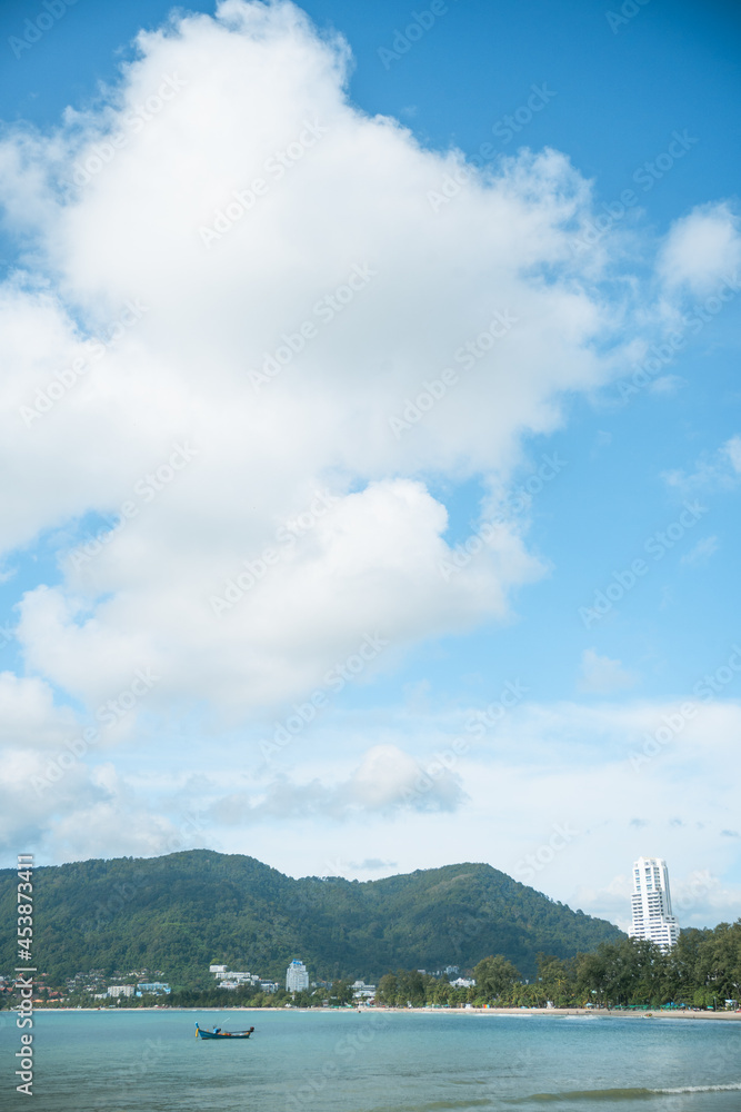 Natural Clouds in the blue sky on sunny day.Bright blue sky background with tiny clouds.