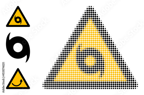 Halftone hurricane warning. Dotted hurricane warning designed with small round points. Vector illustration of hurricane warning icon on a white background. Halftone pattern contains round dots.