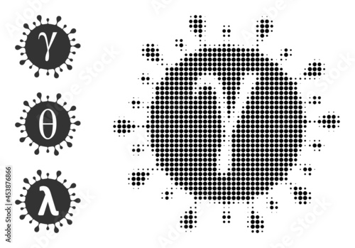 Halftone Gamma covid virus. Dotted Gamma covid virus made with small circle elements. Vector illustration of Gamma covid virus icon on a white background. Halftone array contains round elements.