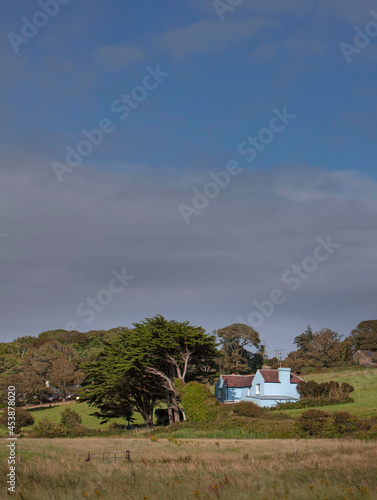 Blue house. Coolmain Beach. Balleycatten. South west Ireland. Coast and beach. Rivermouth. photo