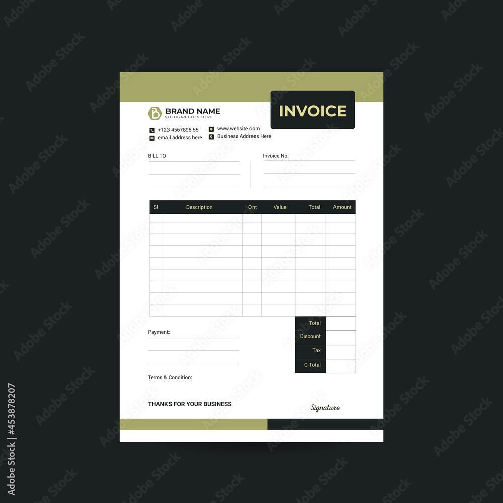 Clean and minimal business invoice template vector format