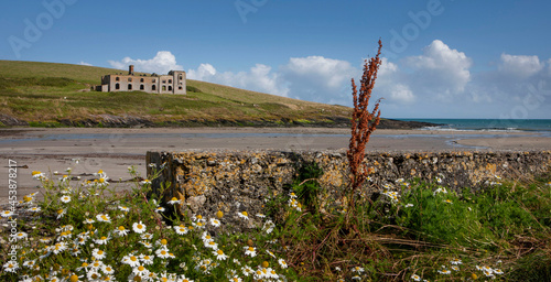 Coolmain Beach. Balleycatten. South west Ireland. Coast and beach. Rivermouth. Old factory. Ruin.