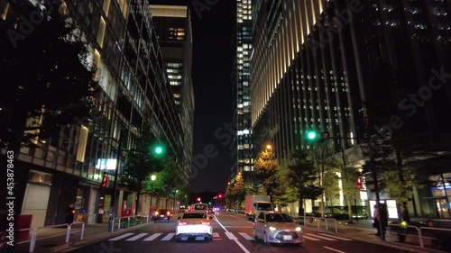 東京ドライブ 車窓 ビジネス街 丸の内・大手町 夜景