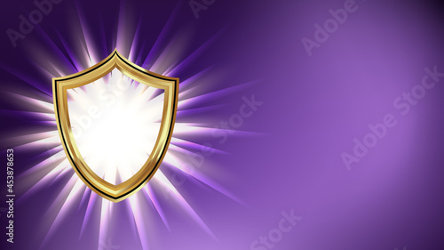 Shield Cyberspace Security Banner Copyspace Vector. Cyber Security Technology For Safe Privacy Data Information. Internet Network Protection Web Service Template Realistic 3d Illustration