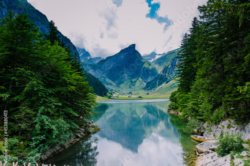 Lake Seealpsee near Appenzell in swiss Alps, Ebenalp, Switzerland. Swiss mountain view photo