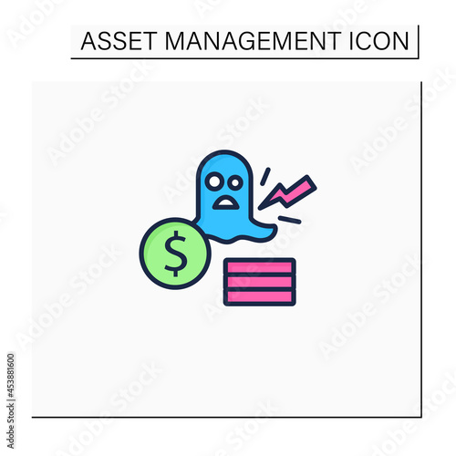 Remove color icon. Removing ghost, inactive assets. Not physically accounted in workplace. Asset management concept. Isolated vector illustration