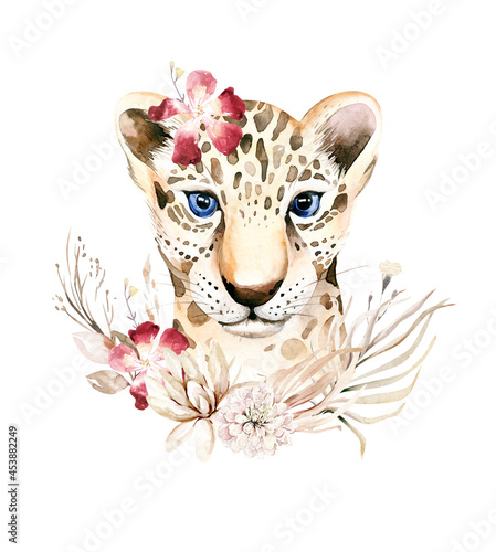 Photography Africa watercolor savanna leopard, animal illustration