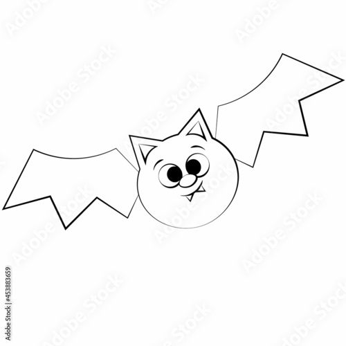 Cute cartoon small Bat. Draw illustration in black and white.