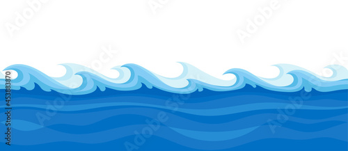 Blue Water Surface with Curved Waves Vector Illustration