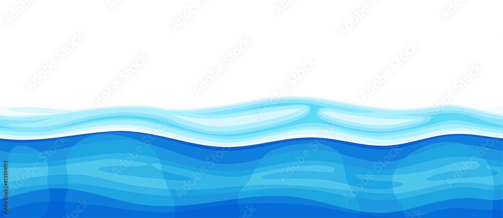 Obraz Blue Water Surface with Curved Waves Vector Illustration