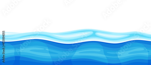 Blue Water Surface with Curved Waves Vector Illustration