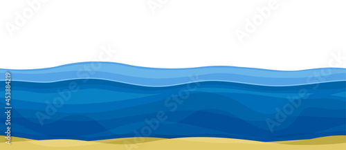Blue Water Surface with Curved Waves Vector Illustration