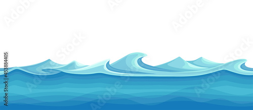 Blue Water Surface with Curved Waves Vector Illustration