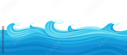 Blue Water Surface with Curved Waves Vector Illustration