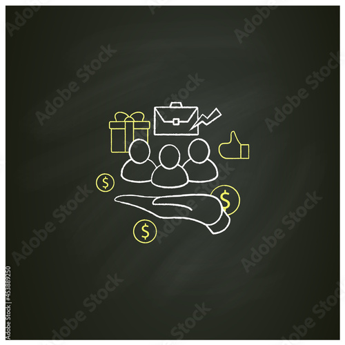 Supporting workers chalk icon. Supporting unpaid care workers. Caring about employees. Universal basic income concept.Isolated vector illustration on chalkboard